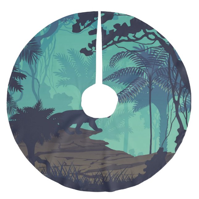 Tropischer Regenwald, Jaguar Abend Hintergrund. Polyester Weihnachtsbaumdecke (Vorderseite)