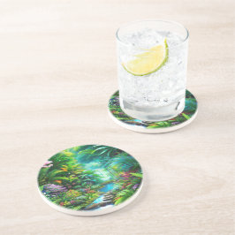 Tropischer Regenwald mit Bäumen und Blume Getränkeuntersetzer