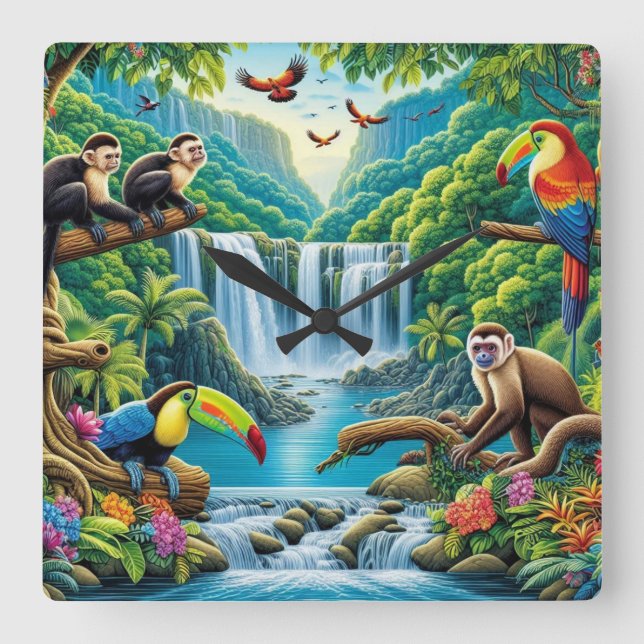 Tropischer Regenwald Quadratische Wanduhr (Vorderseite)