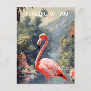 Tropischer Regenwald Rosa Flamingo Vintage Postkarte
