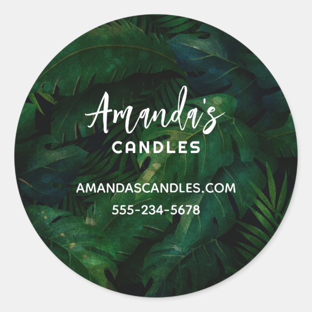 Tropischer Regenwaldblättergeschäft Runder Aufkleber (Vorderseite)