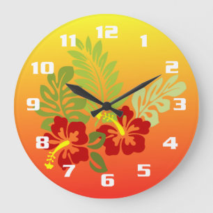 Tropischer Retreat-inspiriert Design-Hibiskus und  Große Wanduhr