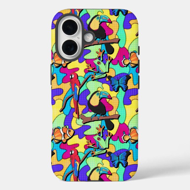 Tropischer Retro Toucan Macaw Tree Frosch Clownfis Case-Mate iPhone Hülle (Rückseite)
