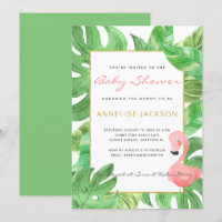 Tropischer rosa Flamingo grüne Blätter Babyparty