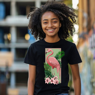 Tropischer Rosa Flamingo Grüne Palmblätter Lilie Tri-Blend Shirt