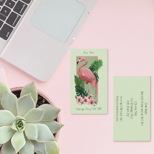 Tropischer Rosa Flamingo Grüne Palmblätter Lilie Visitenkarte