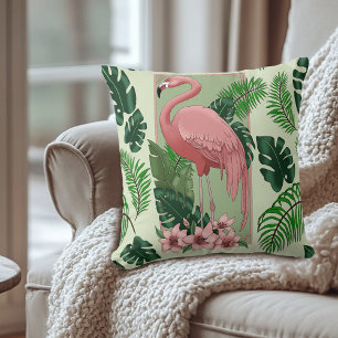 Tropischer Rosa Flamingo Grüne Palmenblätter Lilie Kissen