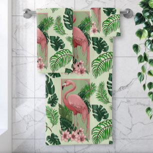 Tropischer Rosa Flamingo Grüne Palmwedel Lilie Badhandtuch Set