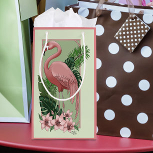 Tropischer Rosa Flamingo Grüne Palmwedel Lilie Kleine Geschenktüte