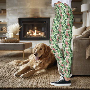 Tropischer Rosa Flamingo Grüne Palmwedel Lilie Leggings
