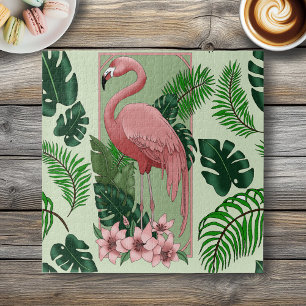 Tropischer Rosa Flamingo Grüne Palmwedel Lilie Puzzle