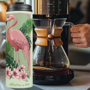 Tropischer Rosa Flamingo Grüne Palmwedel Lilie Thermosbecher