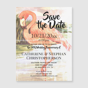 Tropischer Rosa-Flamingo-Jubiläums-Save-the-Date Magnetkarte