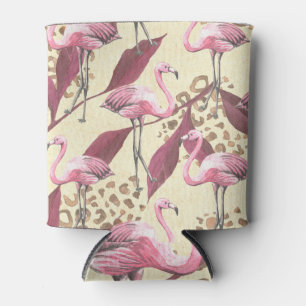 Tropischer rosa Flamingo, Leopardenmuster. Dosenkühler