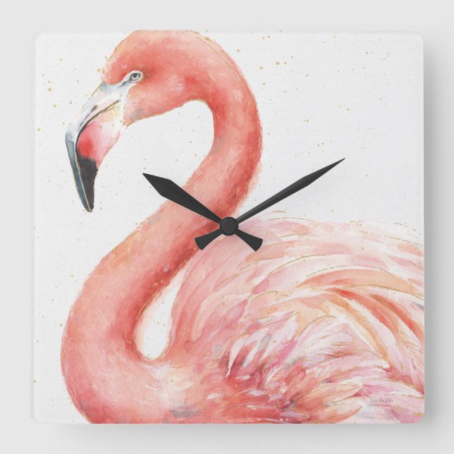 Tropischer | rosa Flamingo Quadratische Wanduhr (Vorderseite)