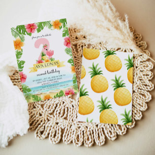 Tropischer Rosa Flamingo Sommer Mädchen 2nd Einladung