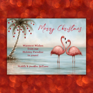 Tropischer rosa Flamingo-Strand-Weihnachten Feiertagskarte