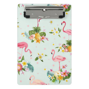 Tropischer rosa Flamingo und Blumenmuster-Schule Mini Klemmbrett
