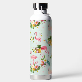 Tropischer Rosa-Flamingo und Blumenmuster Trinkflasche