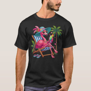 Tropischer Rosa Flamingo Vogel Palme Strand T-Shirt