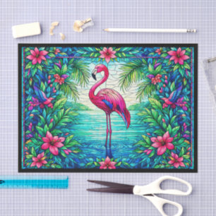 Tropischer Rosa Flamingo Wasserfarbe Buntglas  Seidenpapier