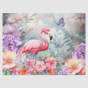 Tropischer Rosa Flamingo & Wasserfarben-Blumen Seidenpapier