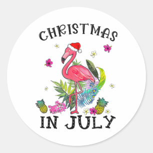 Tropischer Rosa Flamingo Weihnachten im Juli Somme Runder Aufkleber