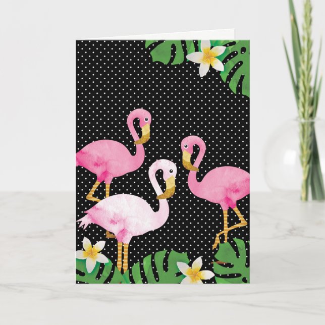 Tropischer rosa Flamingos auf Polka Docks Karte (Vorderseite)