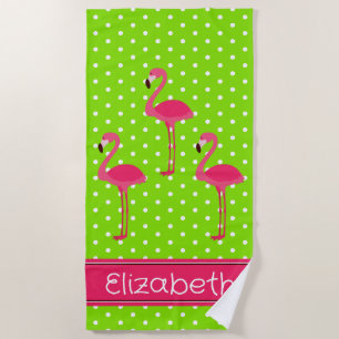 Tropischer rosa Flamingos auf Polka Docks Strandtuch