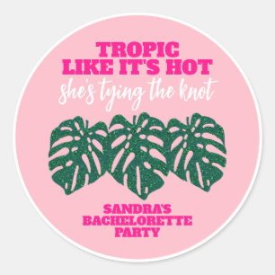 Tropischer Rosa Glitter Monstera Junggesellinnenab Runder Aufkleber