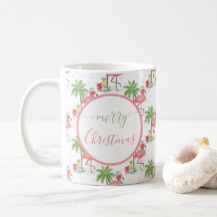 Tropischer Rosa Weihnachtsflamingo Blau Santa Hut Kaffeetasse