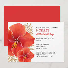 Tropischer Roter Hibiskus & Gold Leaf 40. Geburtst Einladung