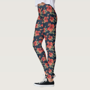 Tropischer Roter Hibiskus Leggings