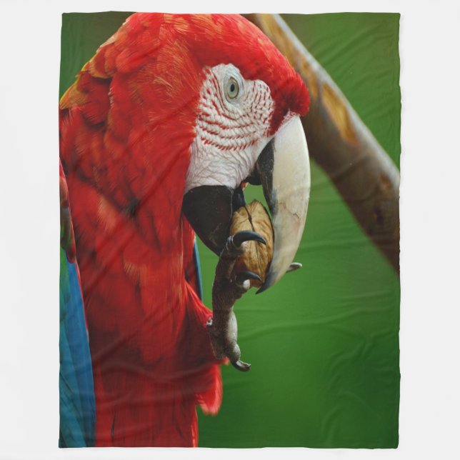 Tropischer Roter Papagei Fleecedecke (Vorderseite)