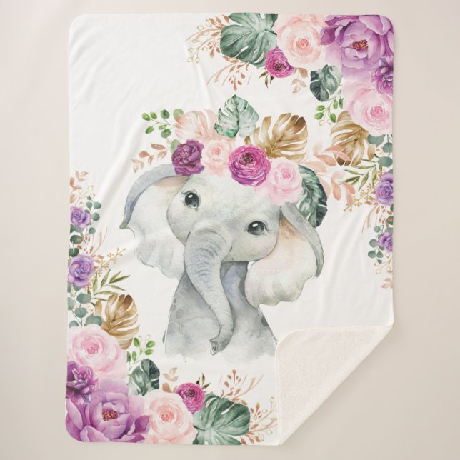 Tropischer Safari Elefant Blush Violett Sherpadecke (Vorderseite)