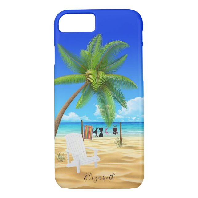 Tropischer Sand Beach Illustrationsname Case-Mate iPhone Hülle (Rückseite)