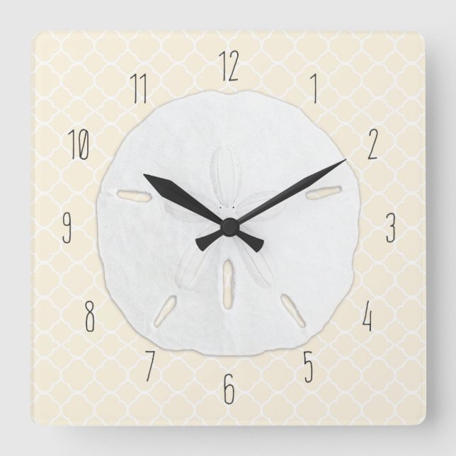 Tropischer Sand-Dollar-Creme-Quatrefolie Quadratische Wanduhr (Vorderseite)