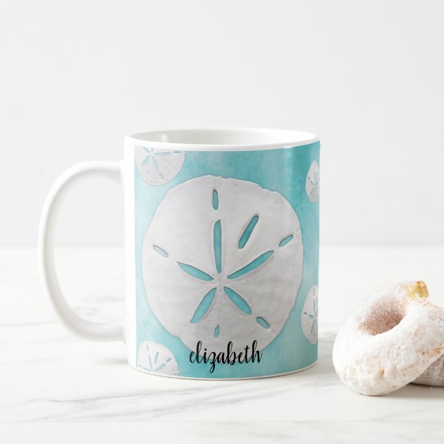 Tropischer Sand Dollar Türkisches Wasser Kaffeetasse (Mit Donut)