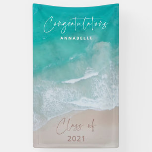Tropischer Sand Strand Meer Graduierte gratulieren Banner