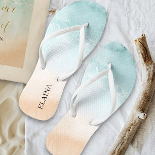 Tropischer Sandiger Ozeanstrand Wasserfarbe Person Flip Flops