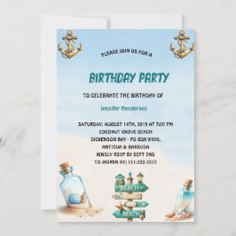 Tropischer Sandstrand Flasche Sommer Geburtstag Einladung