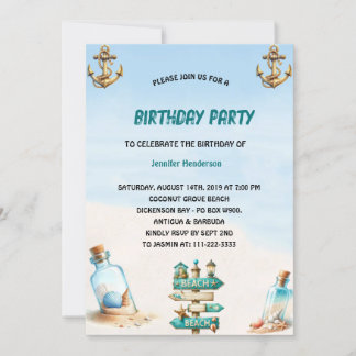 Tropischer Sandstrand Flasche Sommer Geburtstag Einladung