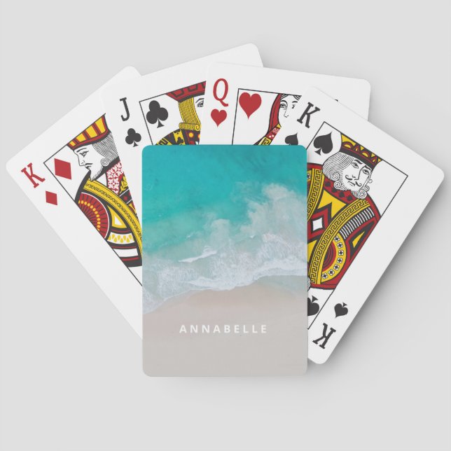 Tropischer Sandstrand Sonnige Wellen modern Spielkarten (Rückseite)