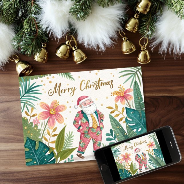 Tropischer Santa in einer Hat-Weihnachtskarte Dankeskarte (Von Creator hochgeladen)