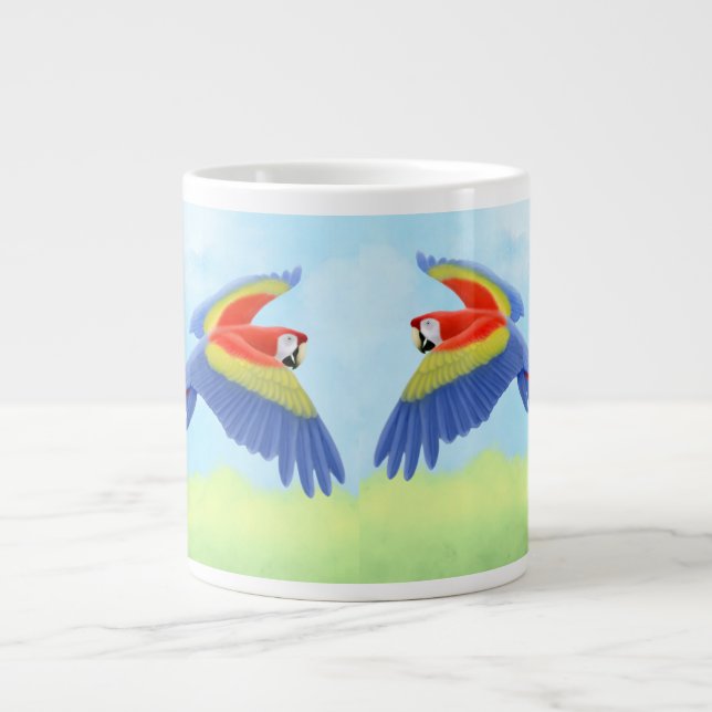Tropischer Scarlet Macaw Parrot Jumbo-Tasse (Vorderseite)