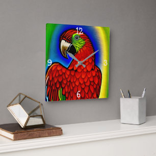 Tropischer Schatz: Abstraktes Parrot Artwork Quadratische Wanduhr