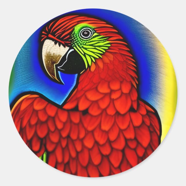 Tropischer Schatz: Abstraktes Parrot Artwork Runder Aufkleber (Vorderseite)