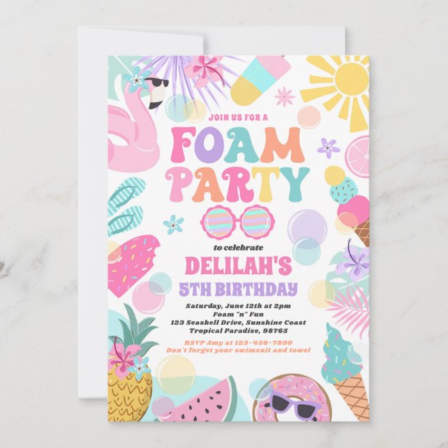 Tropischer Schaumpool Splash Pad Geburtstagsparty Einladung (Vorderseite)