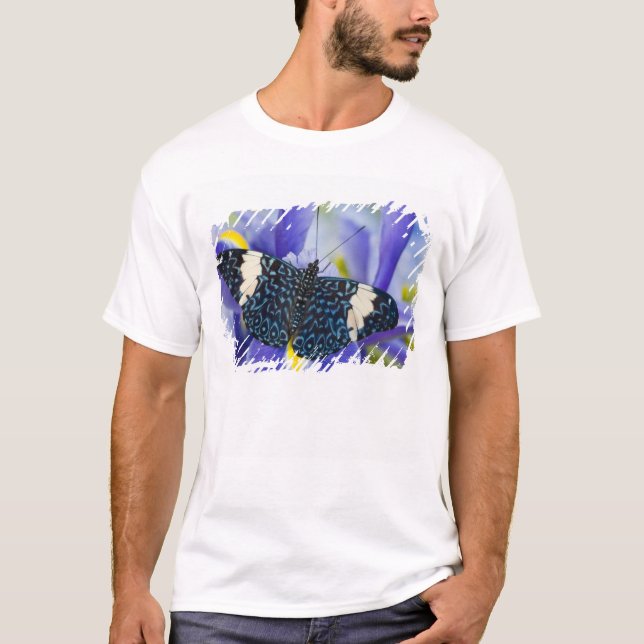 Tropischer Schmetterling Lila Iris T-Shirt (Vorderseite)