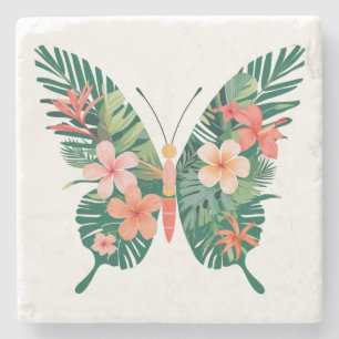 Tropischer Schmetterling mit Floral Wings Island V Steinuntersetzer